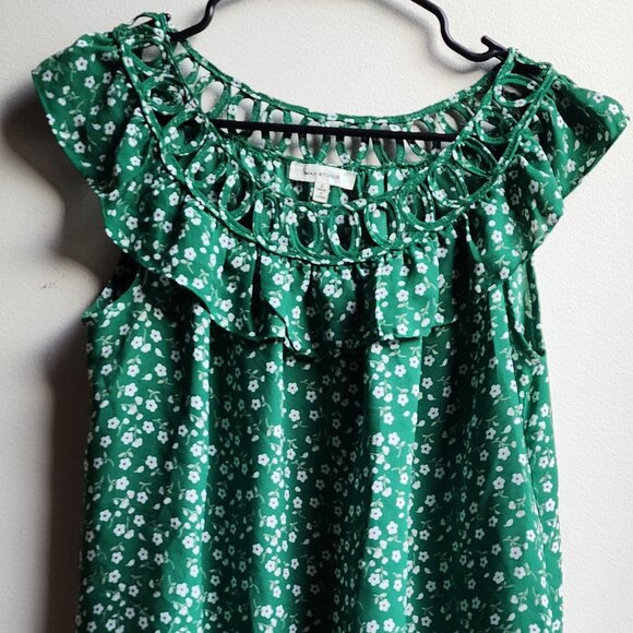 Max Studio Green Floral Sleeveless Ruffle Blouse Size Small - Picture 4 of 13